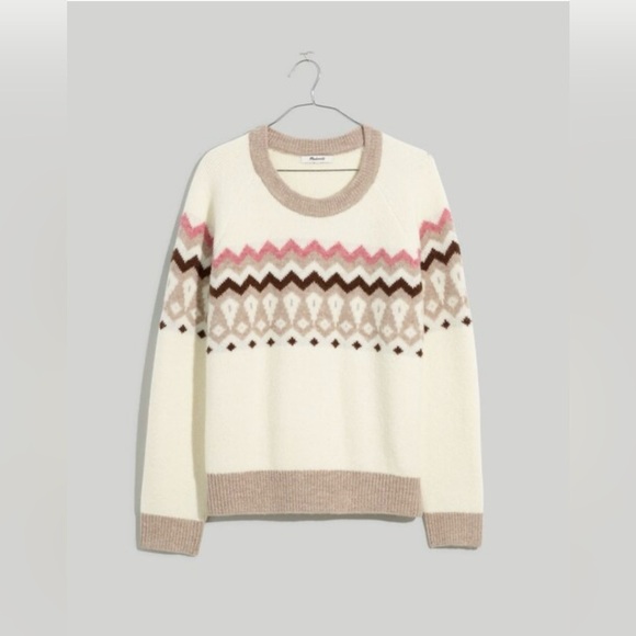 NWT Madewell Wool Blend Fair Isle Markham Pullover Sweater Antique Cream Large - Picture 2 of 15